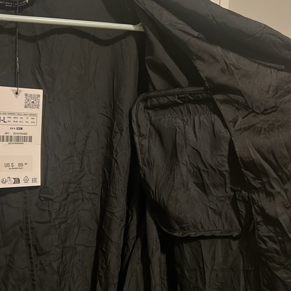 Zara NWT Medium Large Crinkle Kimono Mini Robe Sleepwear Wrap Pajama Black - Picture 5 of 11